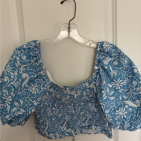 Floral Blue Puff Sleeve Top - Picture 8 of 8
